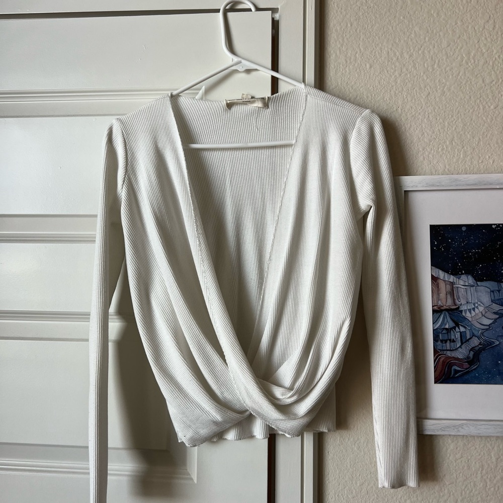 Elegant White Ribbed Wrap Top